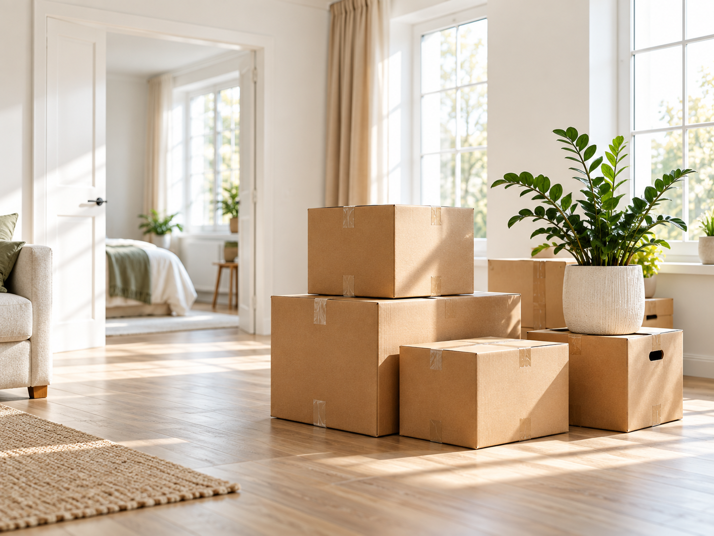 Packed boxes in a home before a move-in clean
