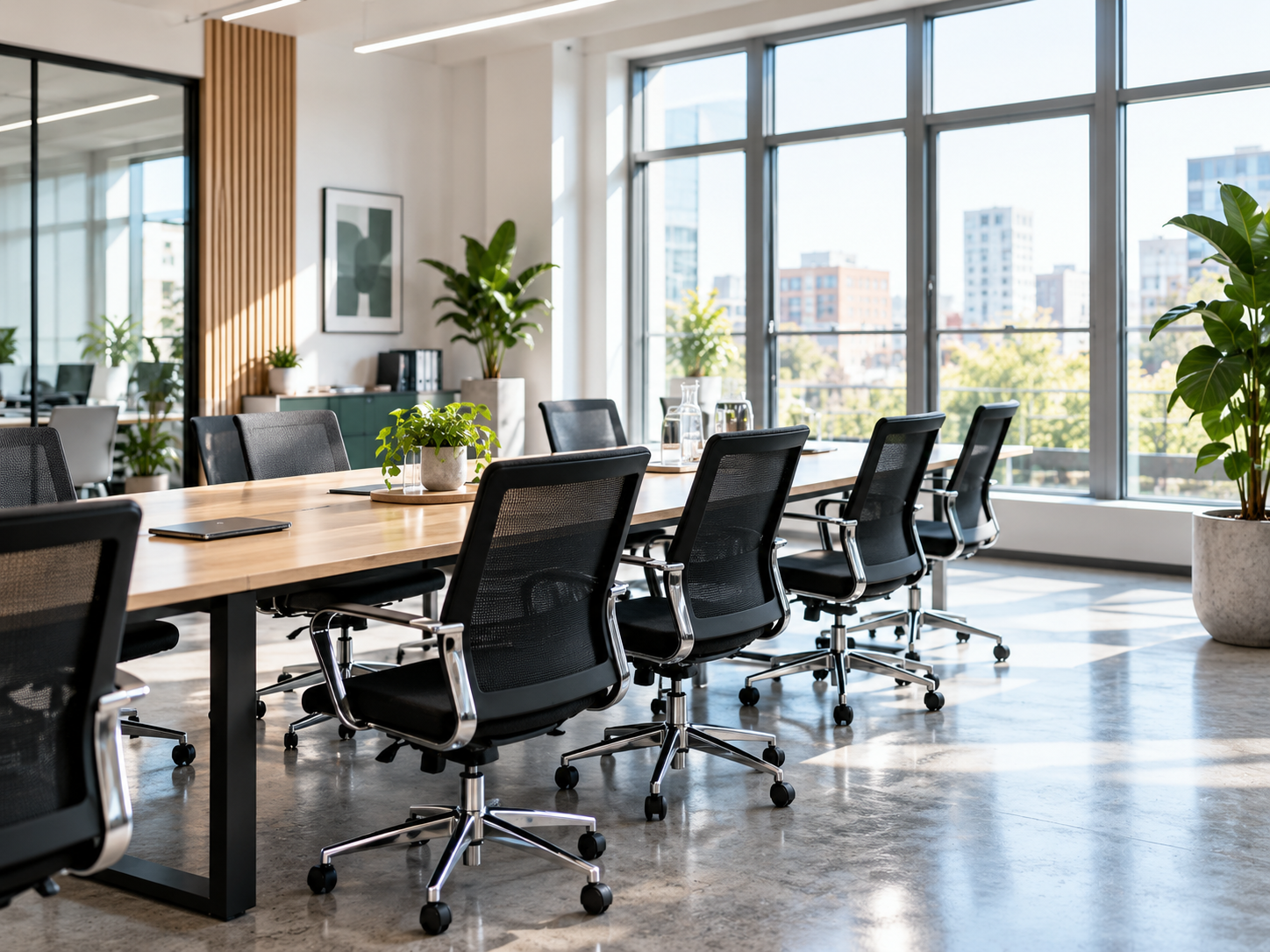 Office meeting room prepared for commercial cleaning